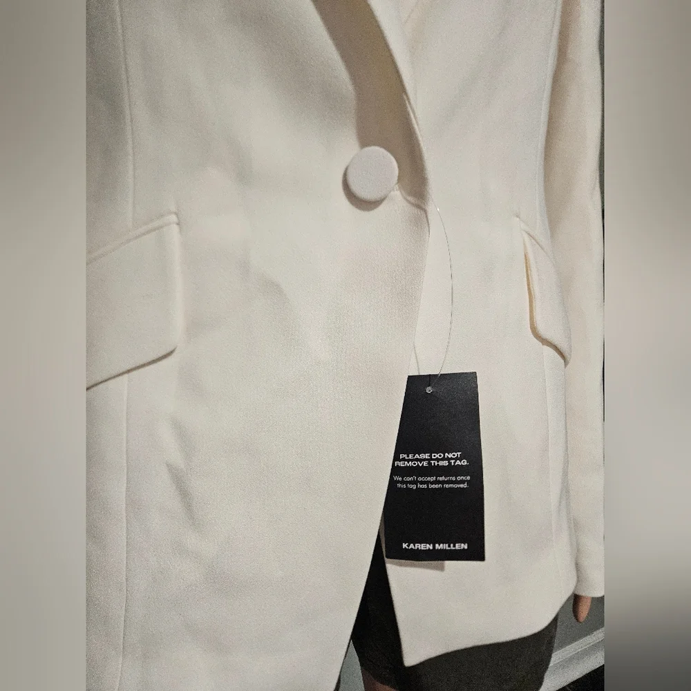 Karen Millen Tailored Crepe Blazer–Ivory Structured SingleBreasted Jacket.10 NWT - Picture 16 of 16